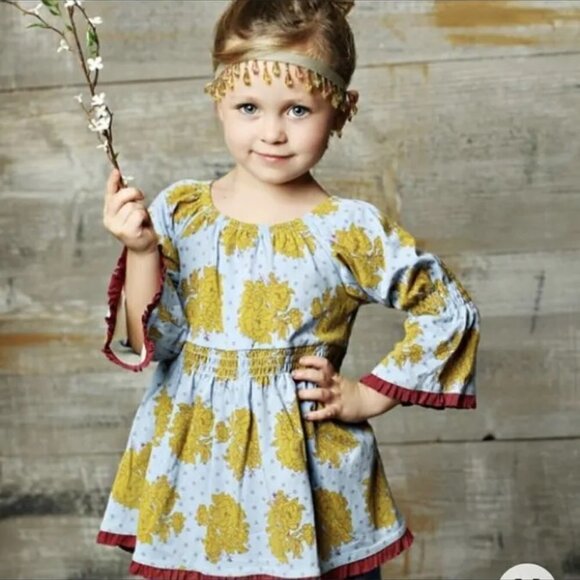 Matilda Jane Character Counts Amelie Blue Peasant Top Girls Sz 4 Floral - Picture 1 of 10